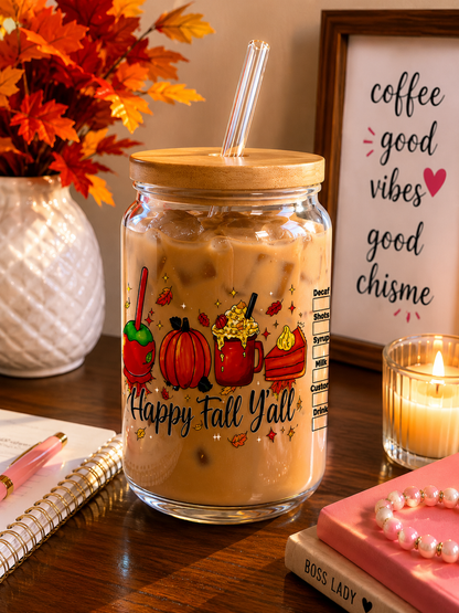Happy Fall Y’all Glass  Cup | 16oz Autumn