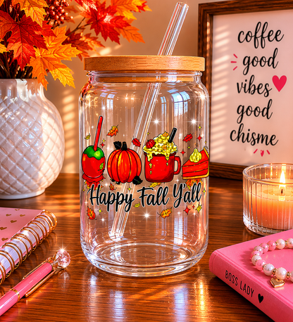 Happy Fall Y’all Glass  Cup | 16oz Autumn