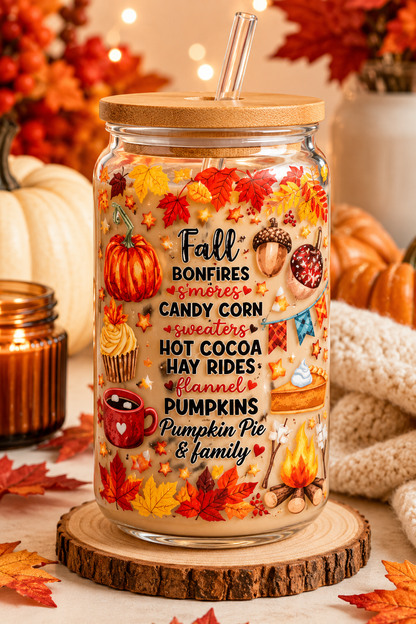 Fall Favorites Glass  Cup | 16oz Autumn cup sea