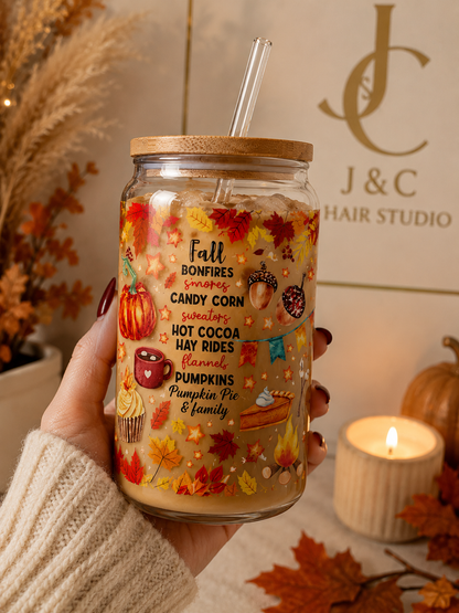 Fall Favorites Glass  Cup | 16oz Autumn cup sea