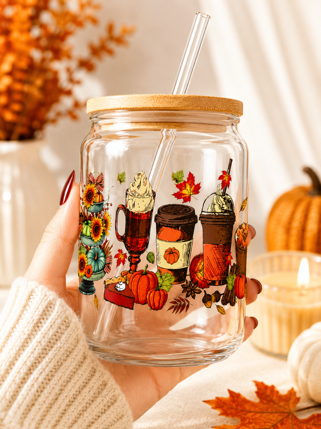 Cozy Autumn  Glass  Cup sea