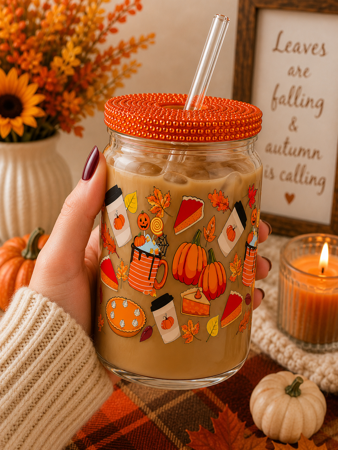 Pumpkin Patch Treats Glass Cup sea