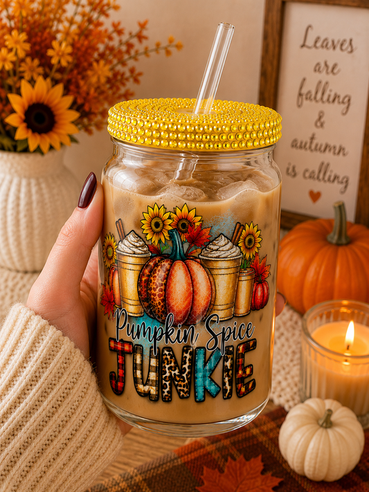 Pumpkin Spice Junkie Glass fall cup