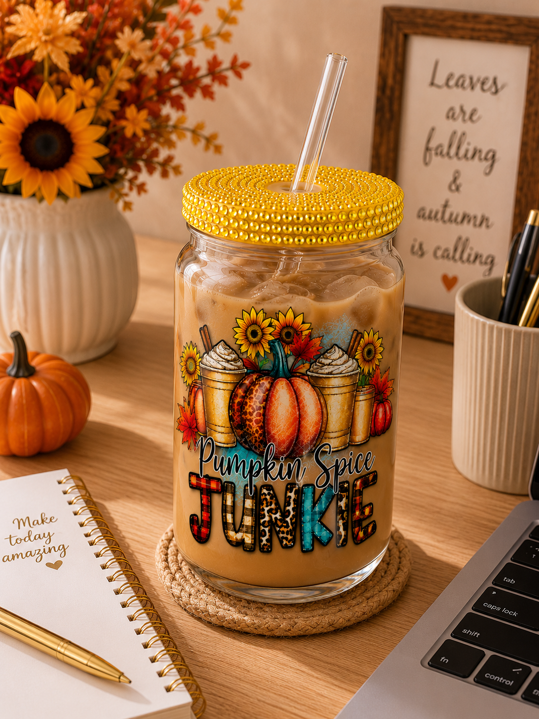 Pumpkin Spice Junkie Glass Cup sea