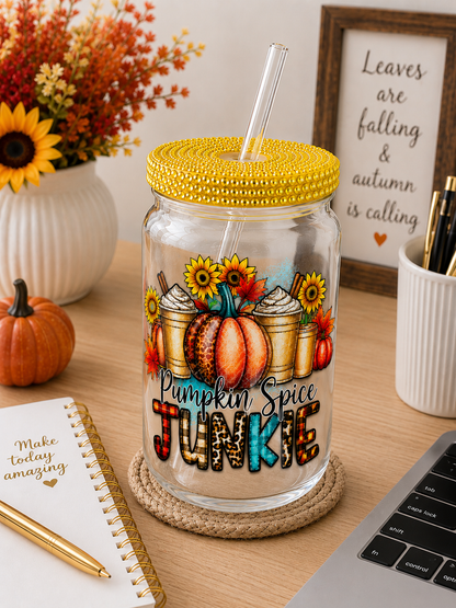 Pumpkin Spice Junkie Glass Cup sea