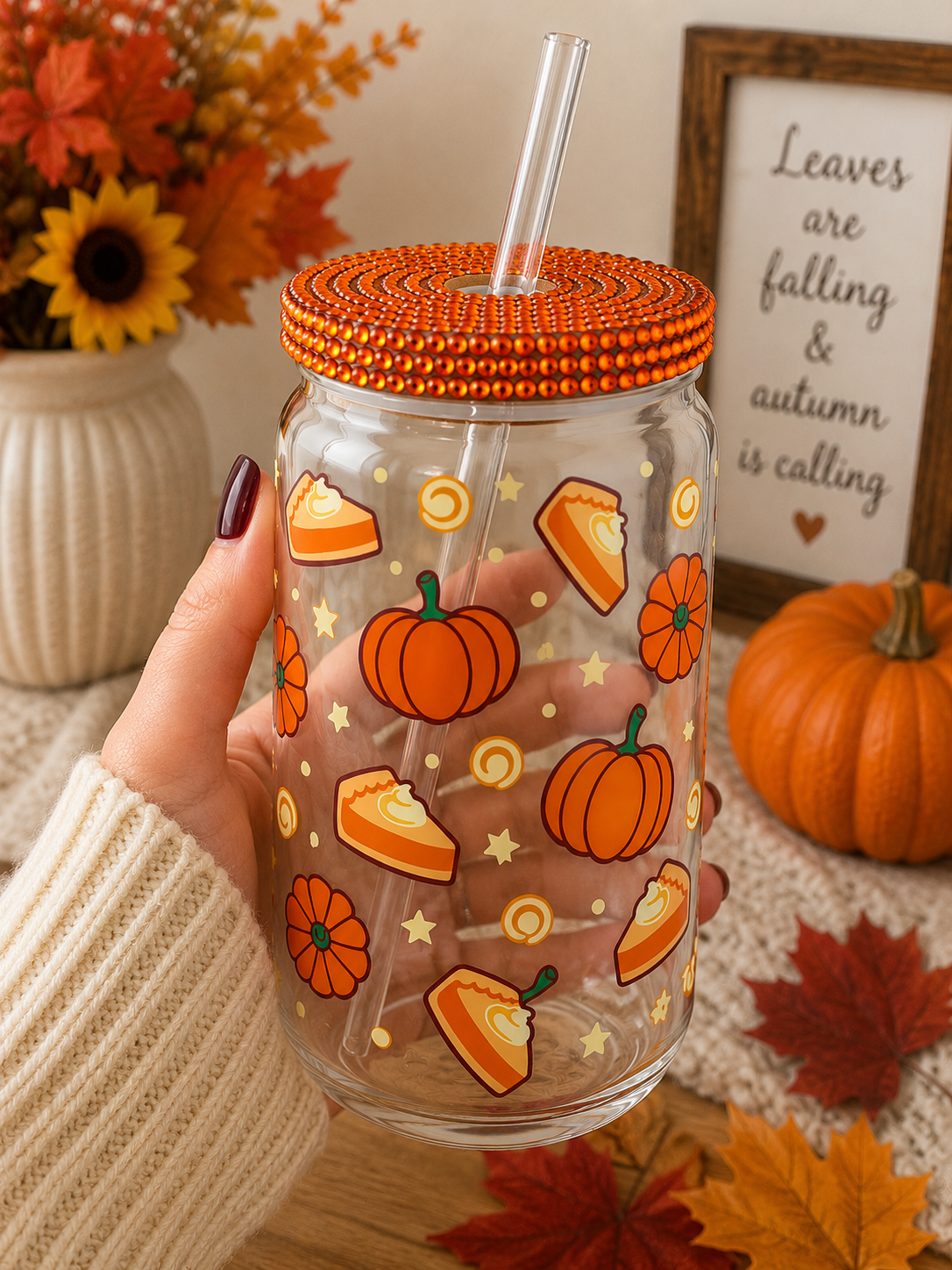 Pumpkin Pie & Pumpkins Glass cup sea