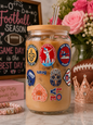 Football Mom Game Day Glass Cup – 16oz Iced Tumbler