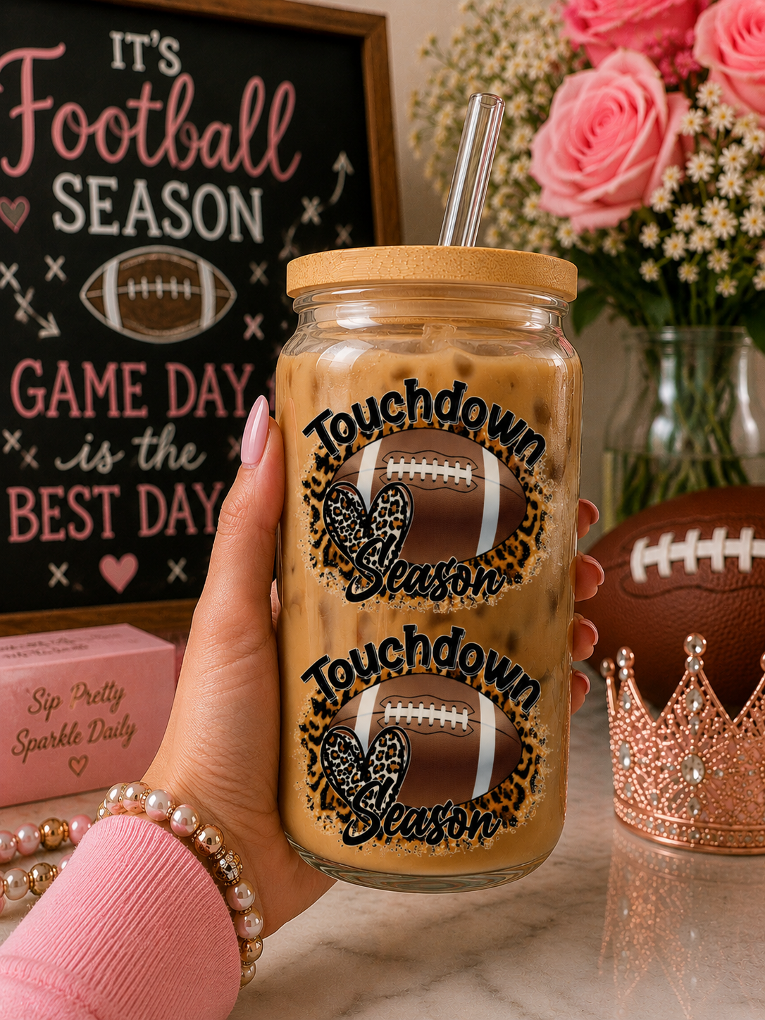 ouchdown Season Glass Cup – 16oz Iced Tumbler