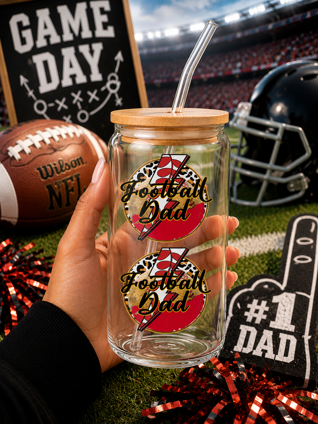 Football Dad 16oz Glass  Cup