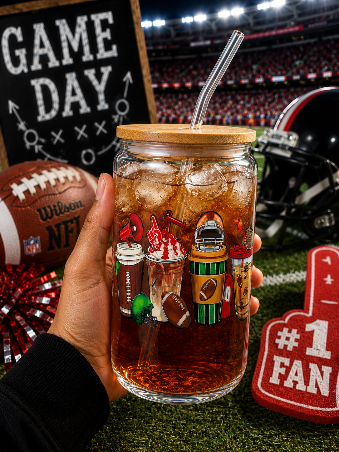Football Fan Favorites 16oz Glass Cup