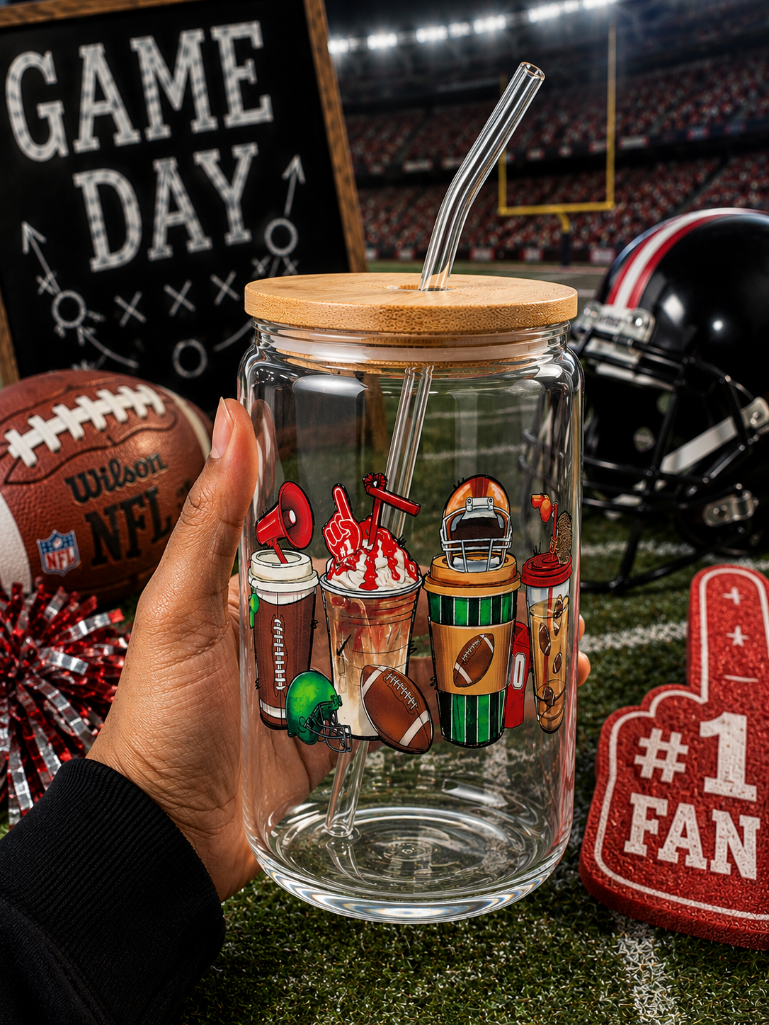 Football Fan Favorites 16oz Glass Cup