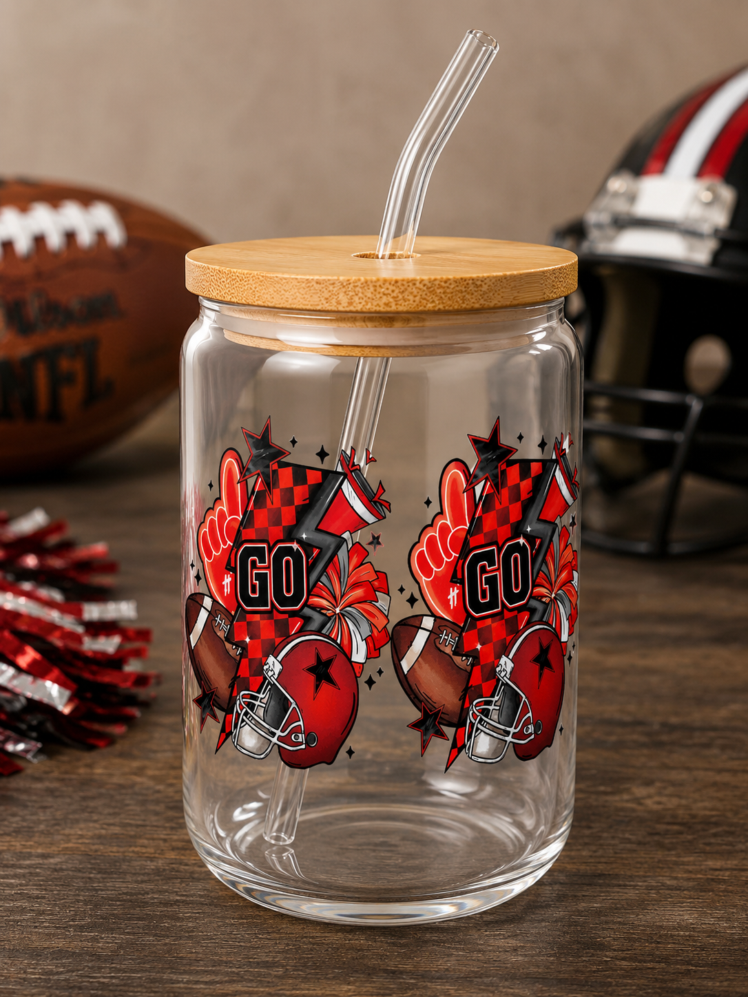 Go Team Game Day Glass Cup Football