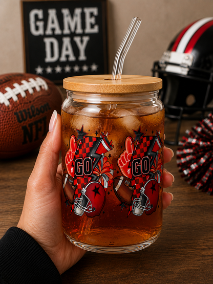 Go Team Game Day Glass Cup Football