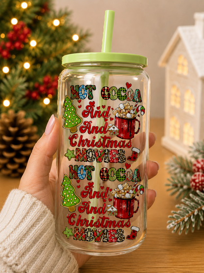 Hot Cocoa & Christmas Movies Glass  Cup