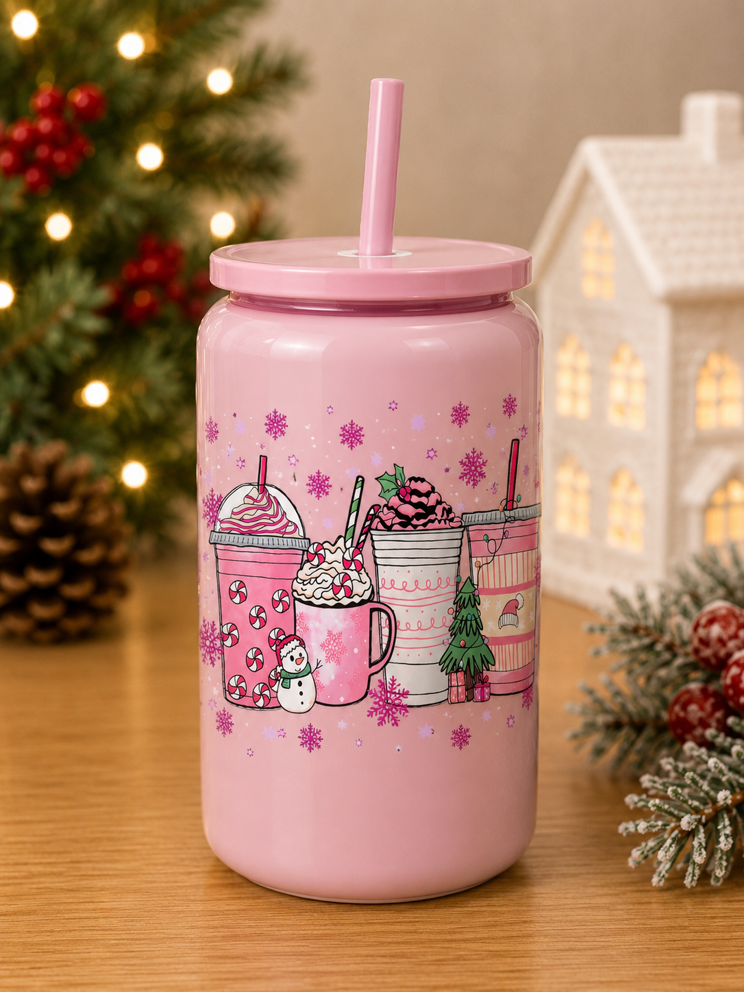 Pink Winter Treats Glass Cup  Christmas Glass