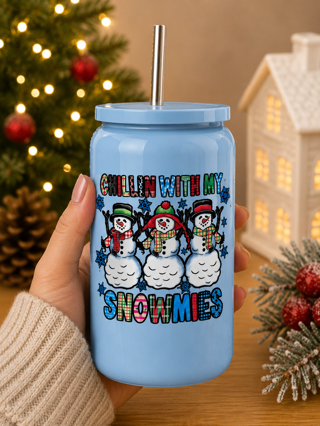 Chillin’ With My Snowmies Christmas Glass Cup –Winter  Cup