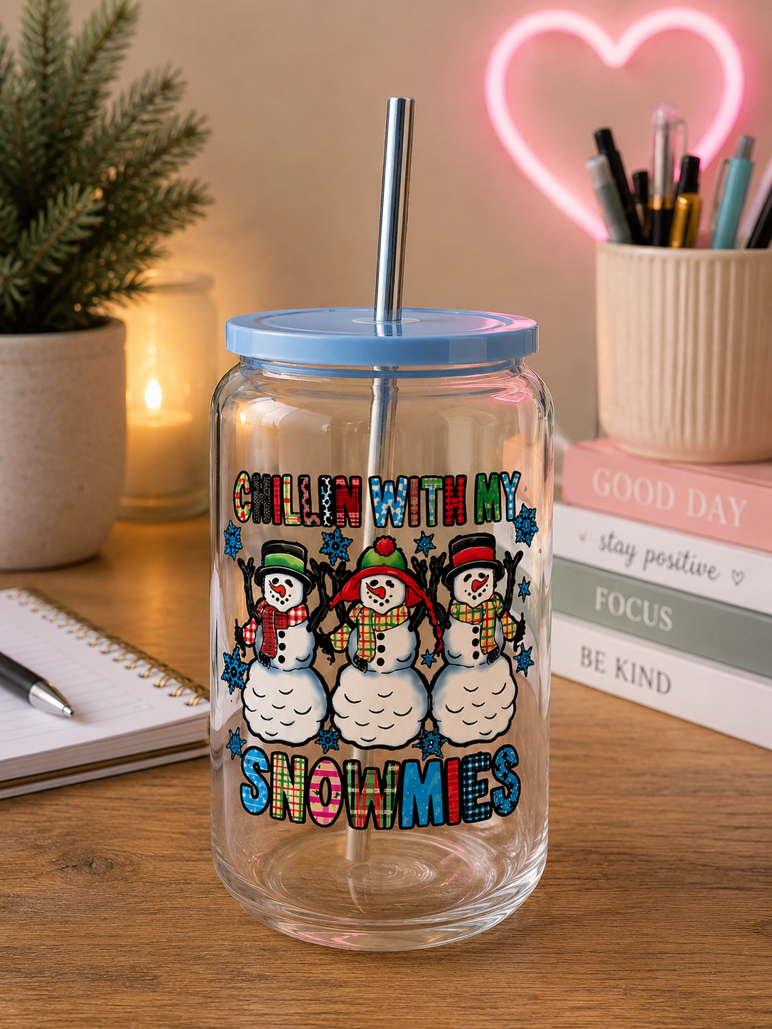 Chillin’ With My Snowmies Christmas Glass Cup –Winter  Cup