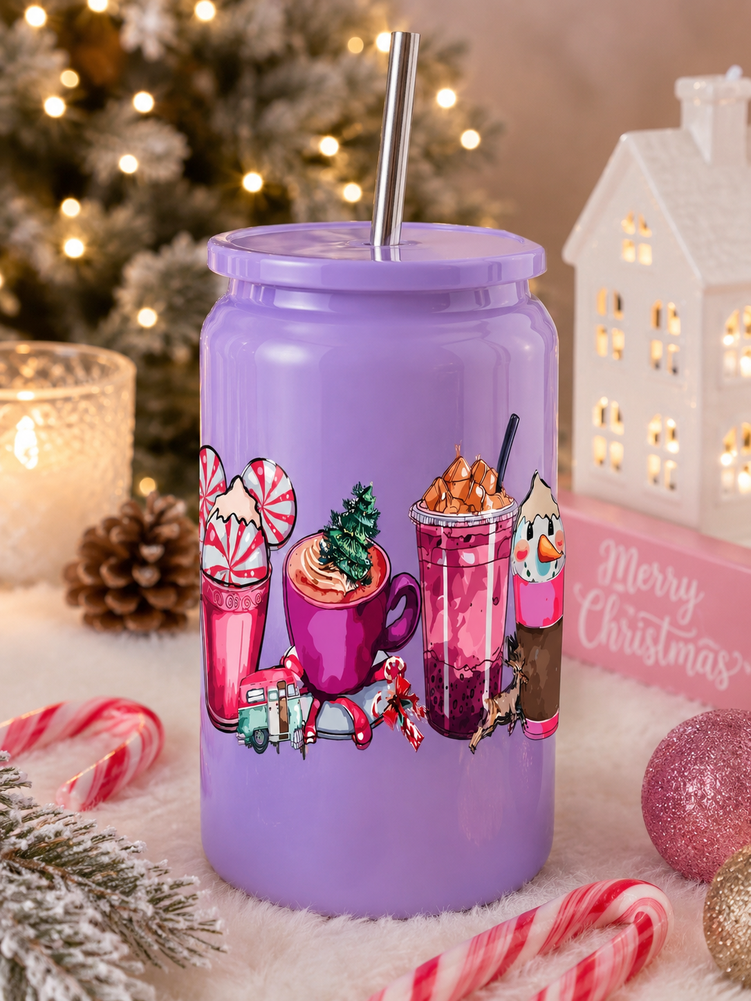 Cozy Christmas Vibes Glass  Cup |  Holiday  Cup