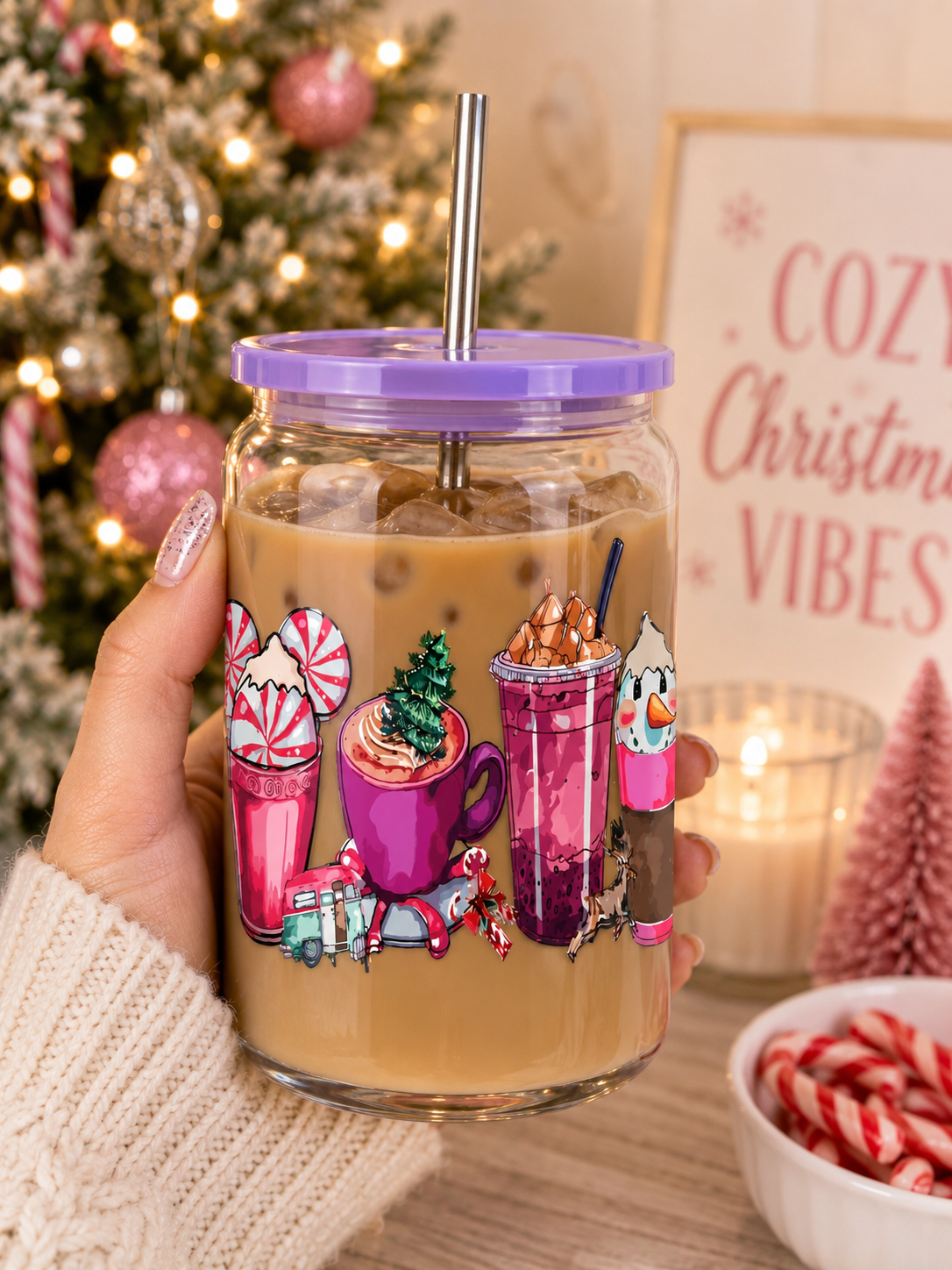 Cozy Christmas Vibes Glass  Cup |  Holiday  Cup