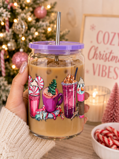 Cozy Christmas Vibes Glass  Cup |  Holiday  Cup