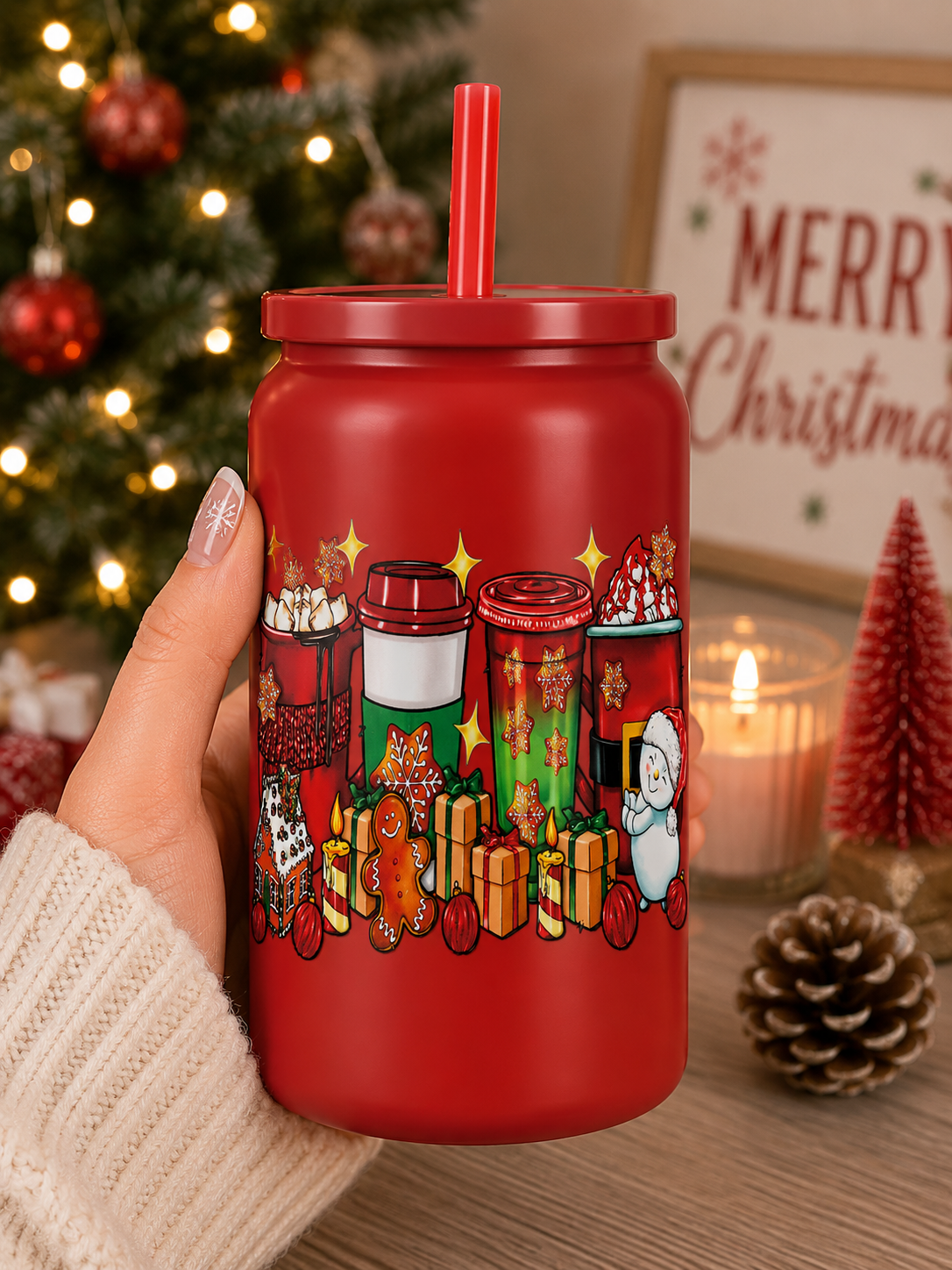 Christmas Hot Cocoa Glass  Cup | Holiday Cup