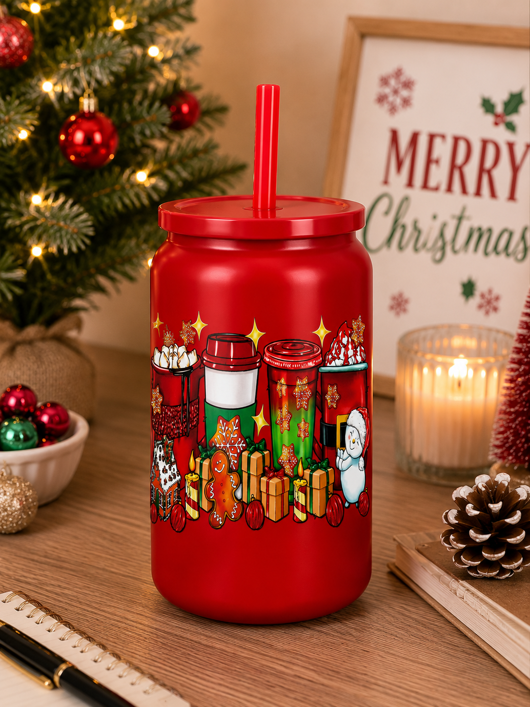 Christmas Hot Cocoa Glass  Cup | Holiday Cup