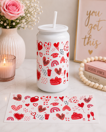 Valentine Hearts love Glass Cup