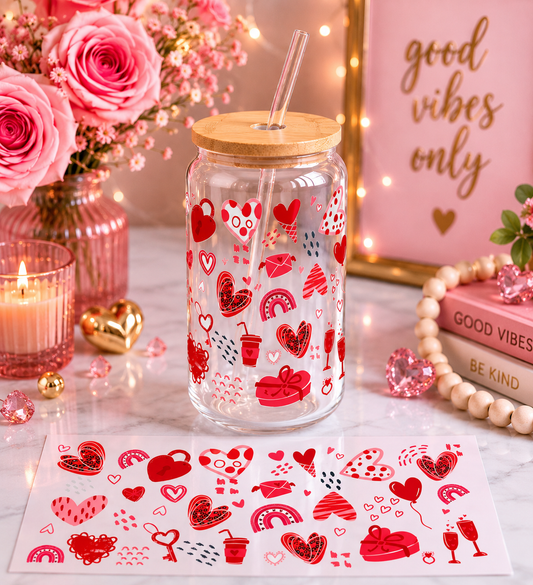 Valentine Hearts love Glass Cup