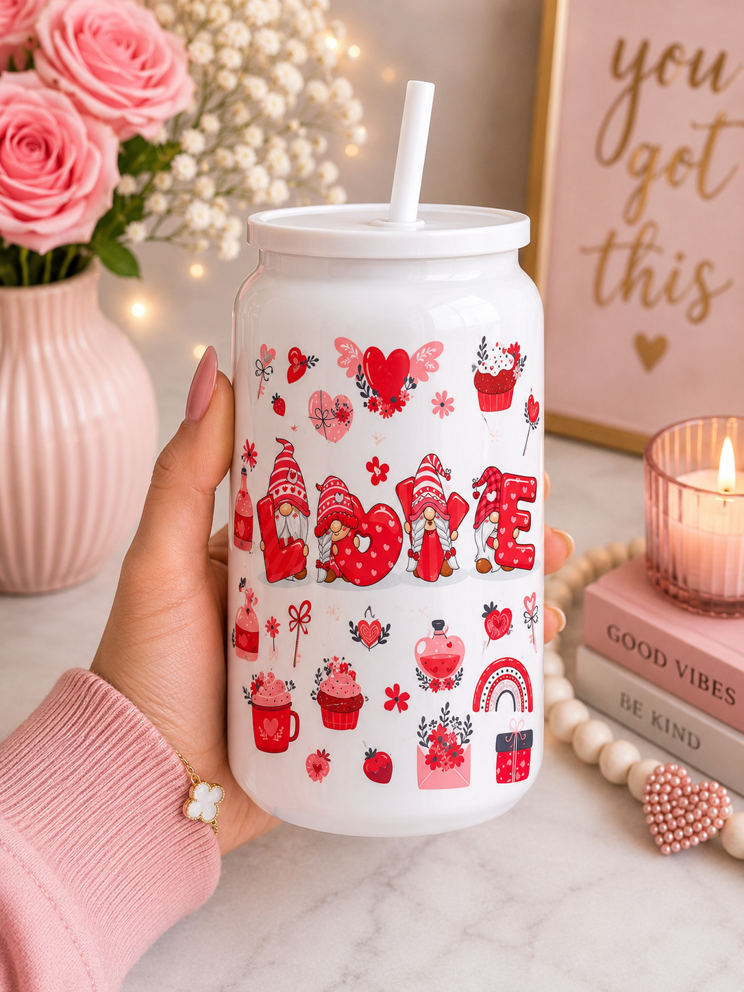 Love Gnomes Valentine’s Glass Cup