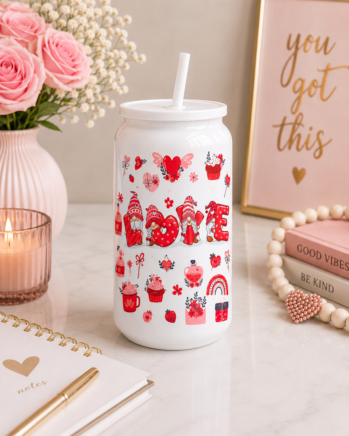 Love Gnomes Valentine’s Glass Cup