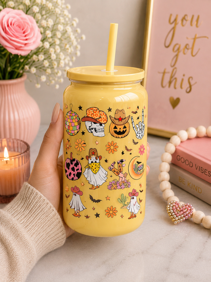 Spooky Cowgirl Vibes Glass Cup  Halloween