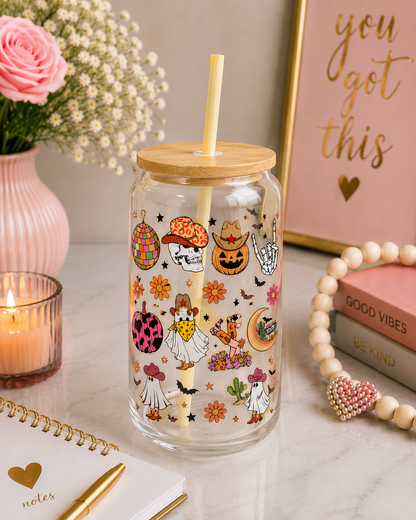 Spooky Cowgirl Vibes Glass Cup  Halloween