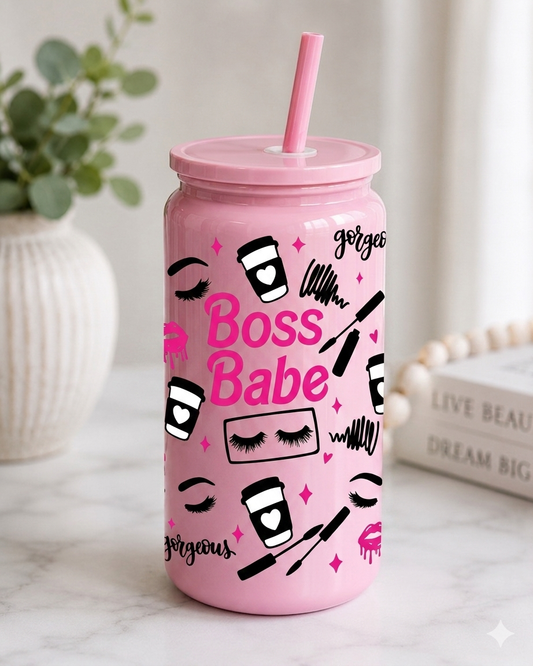 Cute Boss Babe Frosted Glass Can Cup – 16oz BSC