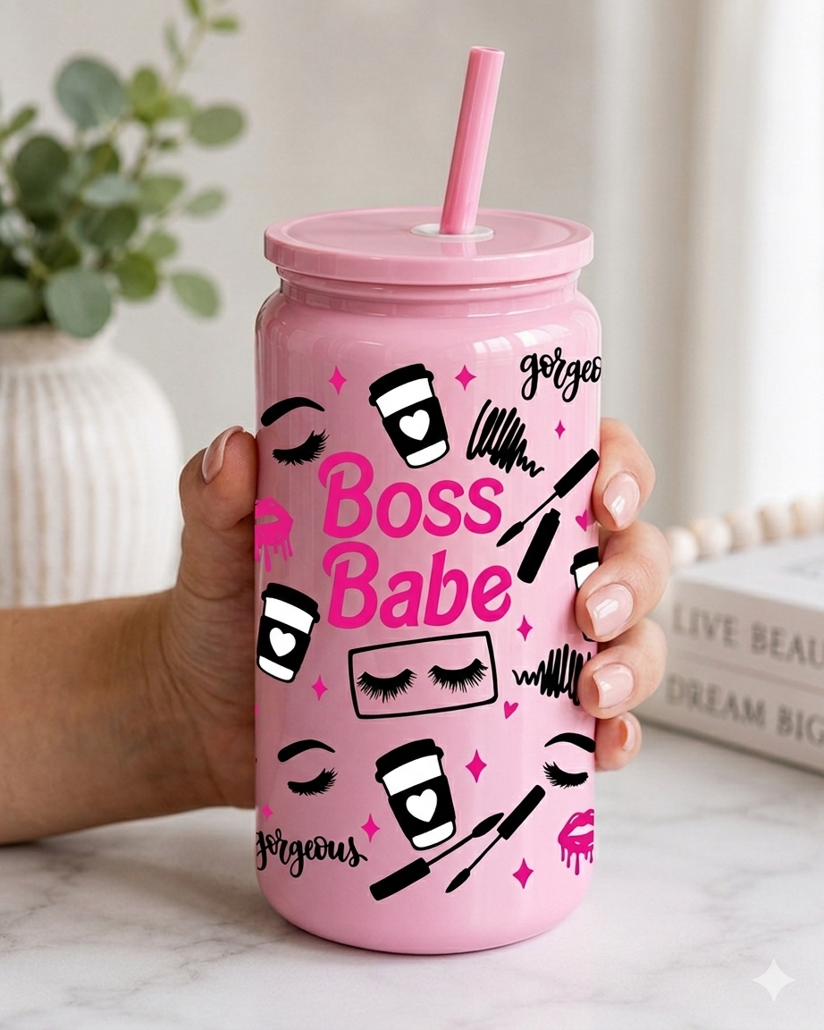Cute Boss Babe Frosted Glass Can Cup – 16oz BSC