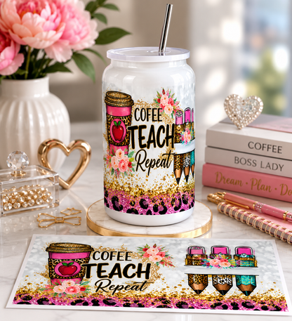 Teach Repeat Glass Cup | Teacher Gift nca