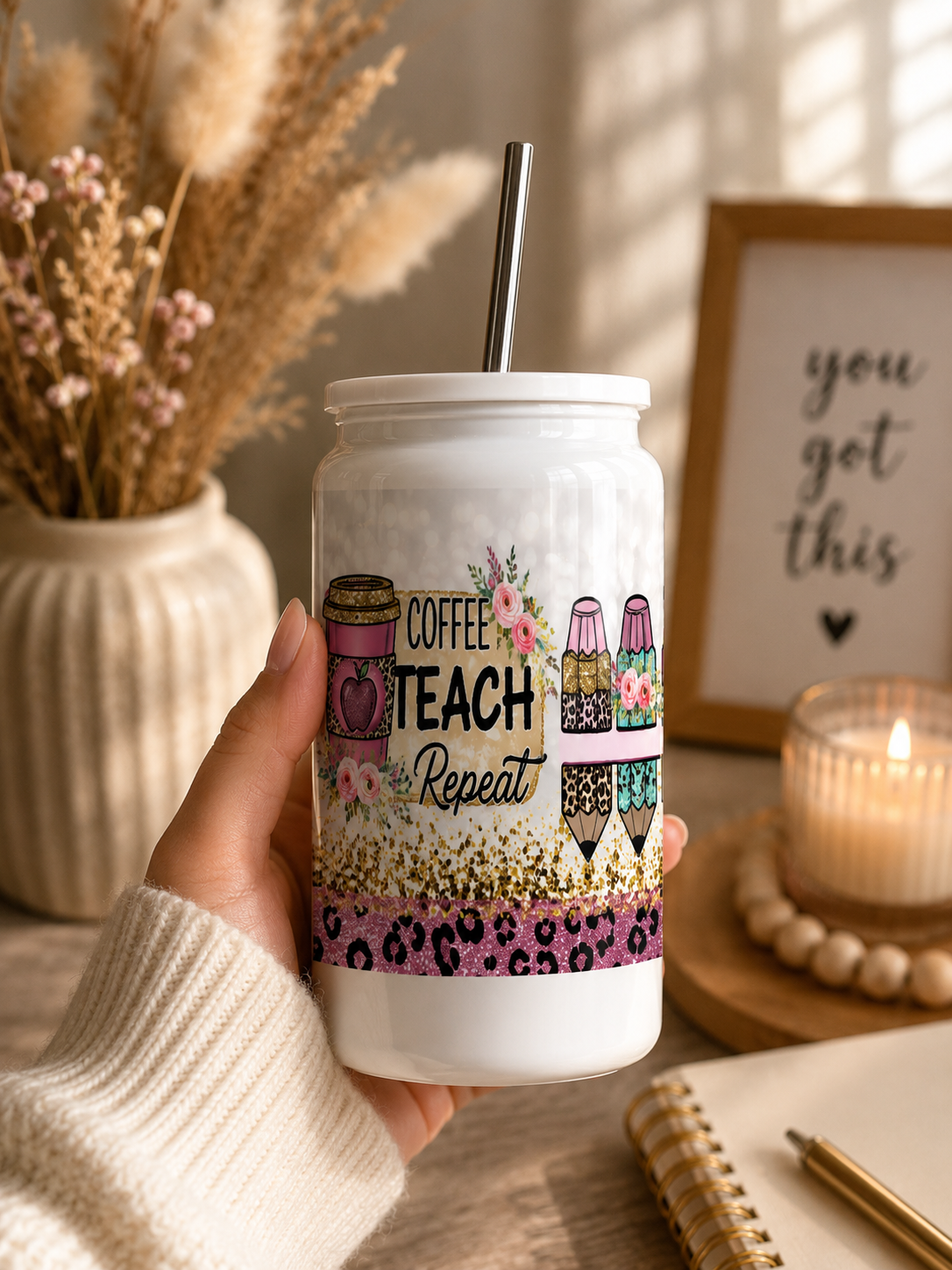 Teach Repeat Glass Cup | Teacher Gift nca