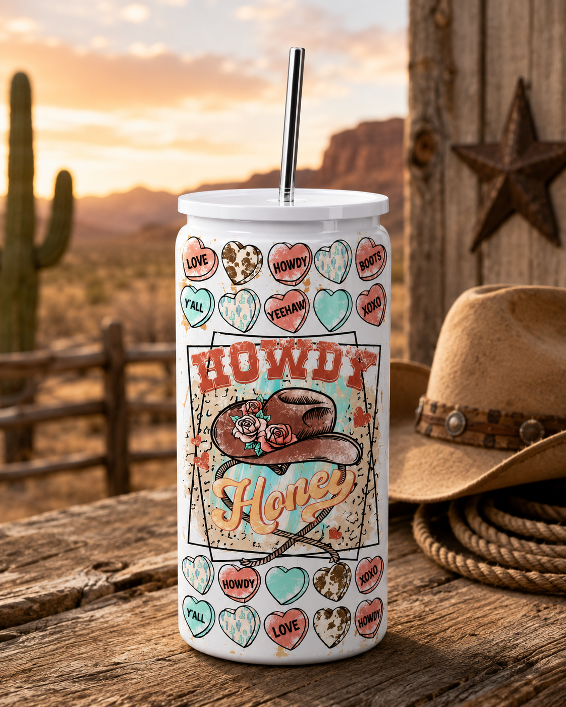Howdy Honey Glass Cup | 16oz Western Cowgirl  boho BSC