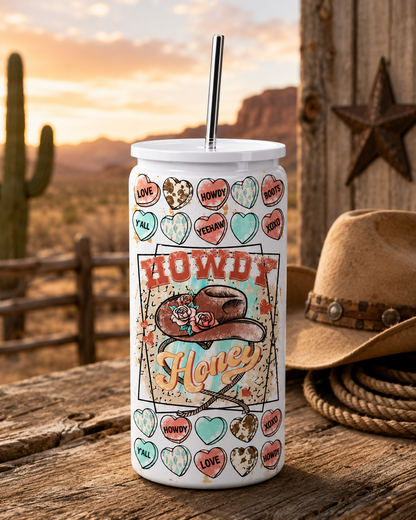 Howdy Honey Glass Cup | 16oz Western Cowgirl  boho BSC