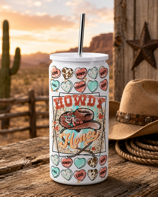 Howdy Honey Glass Cup | 16oz Western Cowgirl  boho BSC