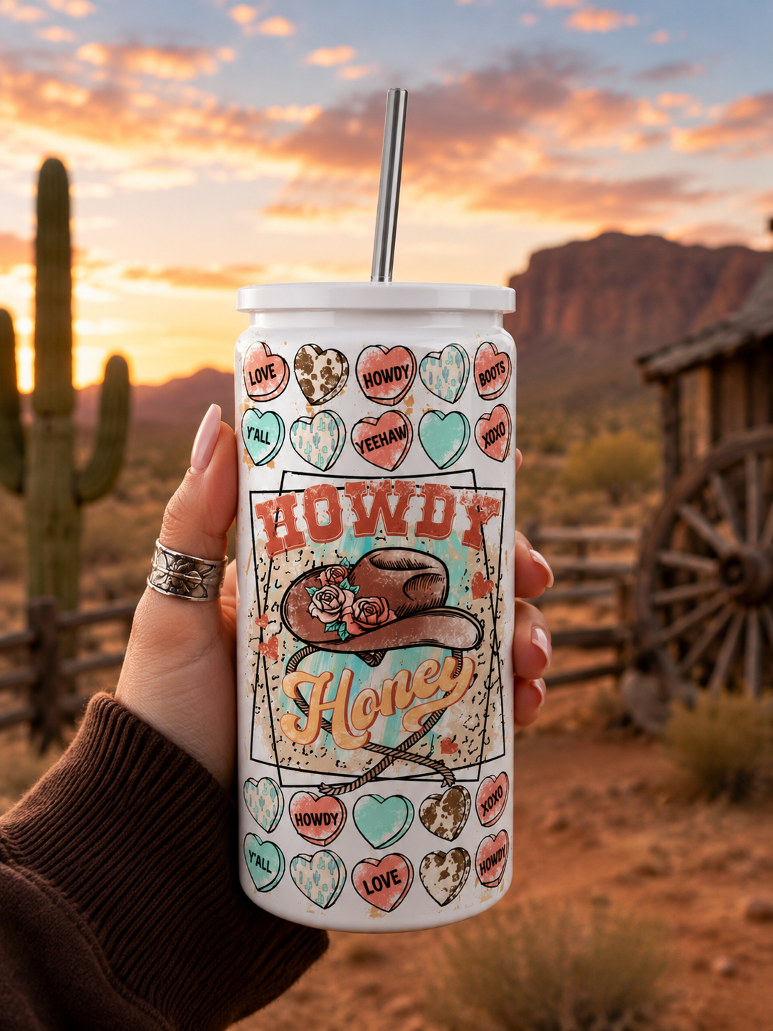Howdy Honey Glass Cup | 16oz Western Cowgirl  boho BSC