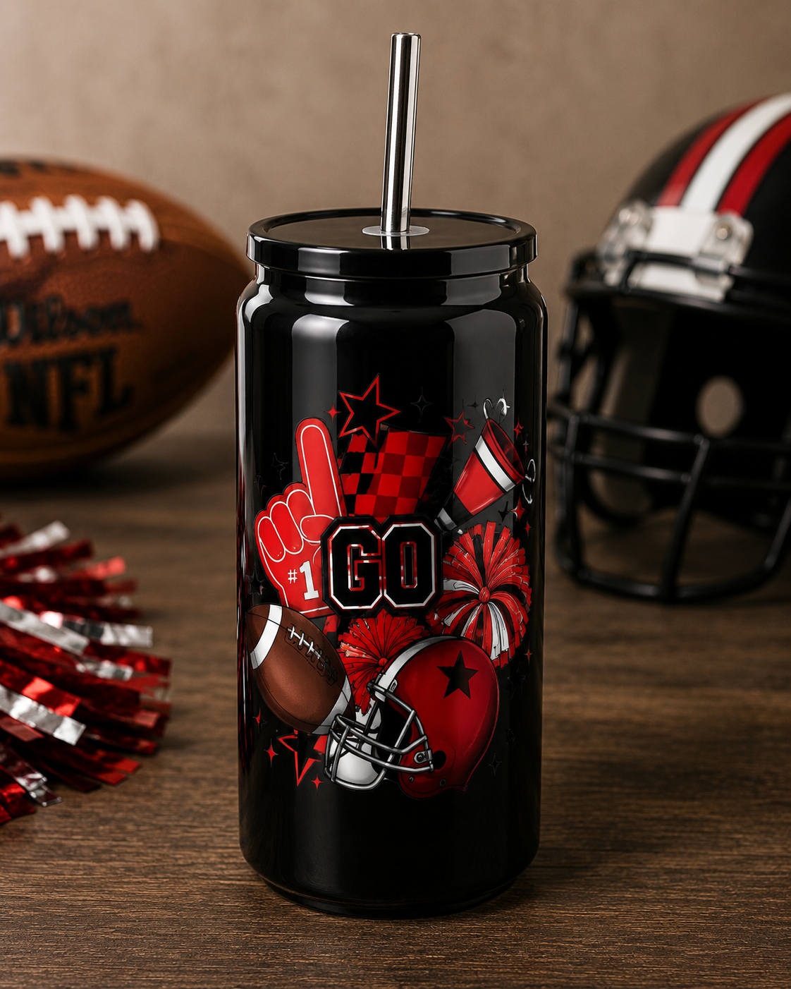 Go Team Game Day Glass Cup Football BSC