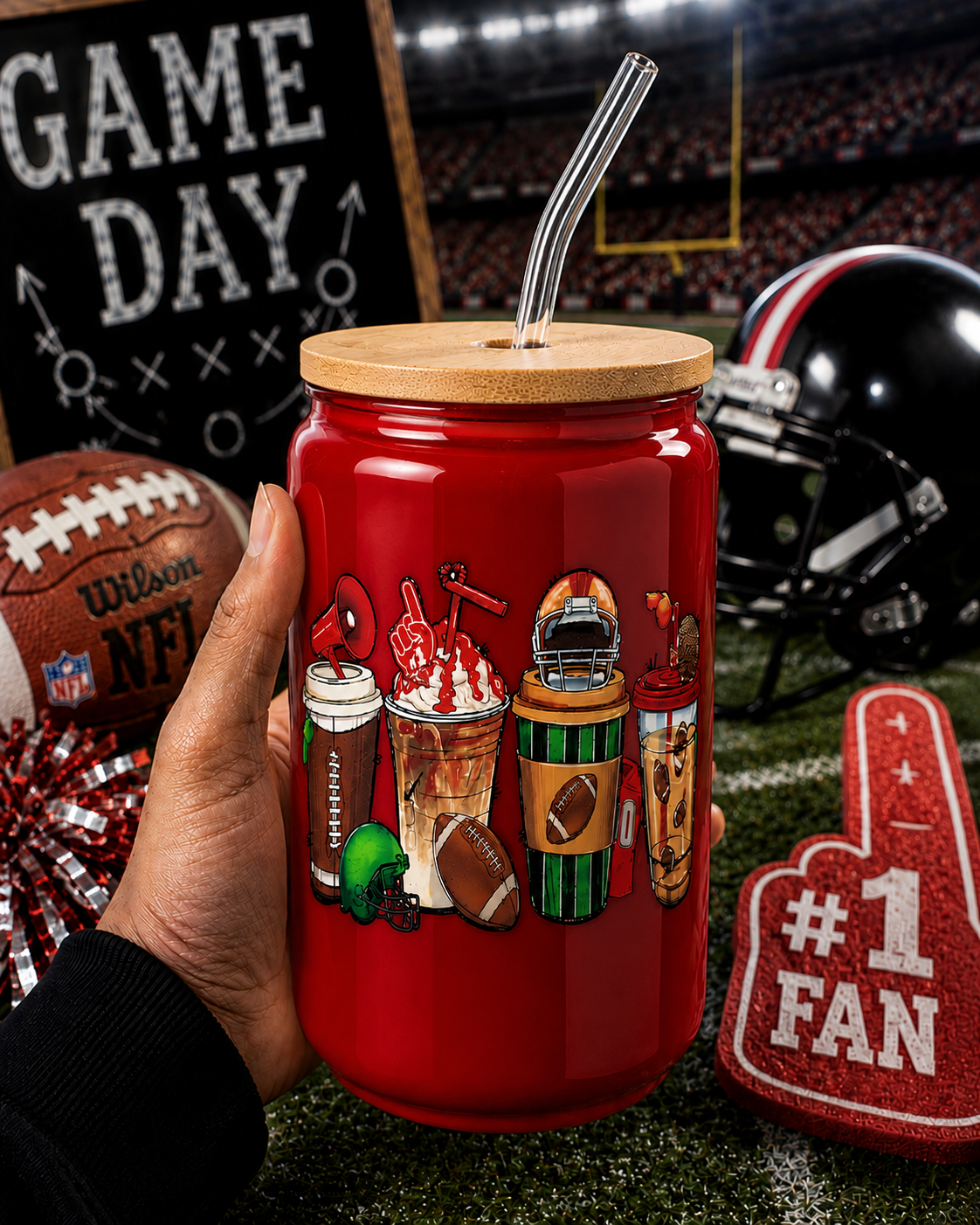 Football Fan Favorites 16oz Glass Cup