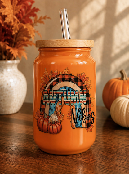 Autumn Vibes Rhinestone Lid Glass  Cup |fall