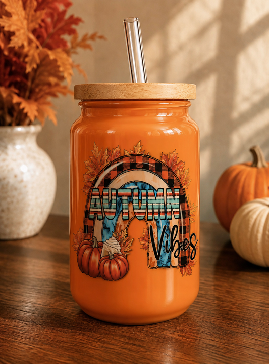 Autumn Vibes Rhinestone Lid Glass  Cup |fall