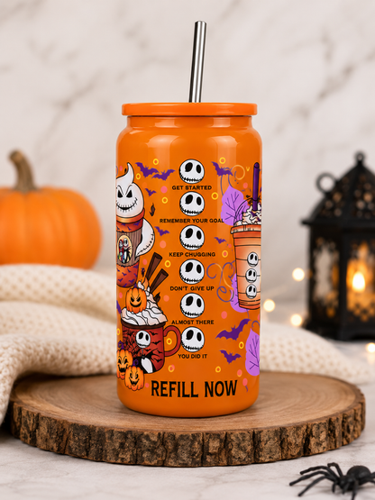 🎃 Halloween 16oz Stainless Steel Tumbler | Jack Skellington Pumpkin Cup |  with Straw