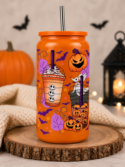 🎃 Halloween 16oz Stainless Steel Tumbler | Jack Skellington Pumpkin Cup |  with Straw