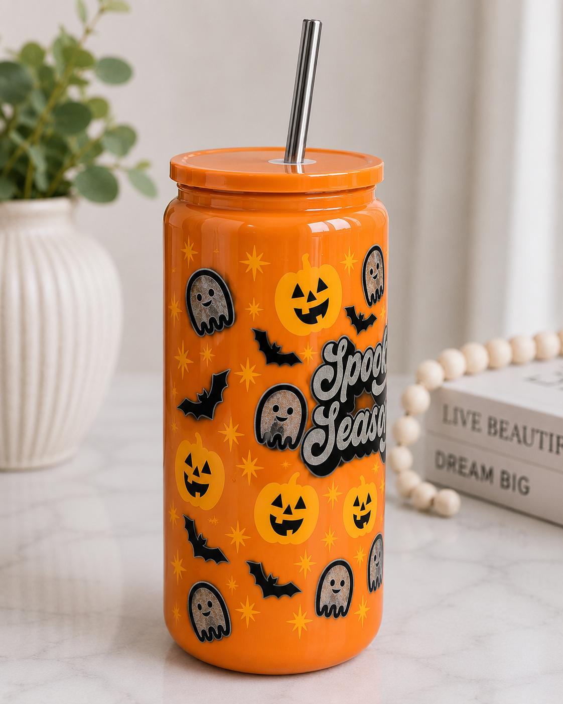🎃 Spooky Halloween Pumpkin & Ghost  Cup | Insulated Tumbler with Straw