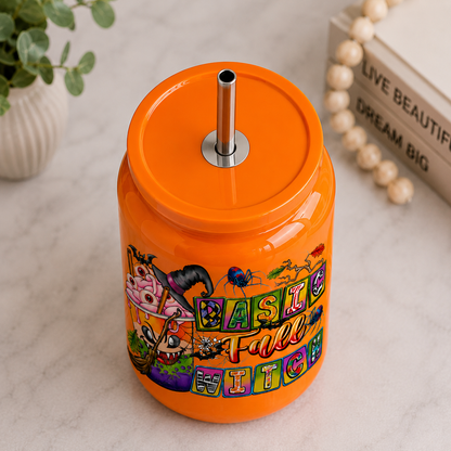 Basic Fall Witch 16oz Halloween Stainless Steel Tumbler | Spooky Witch  Cup |Fall Halloween Cup with Lid & Straw