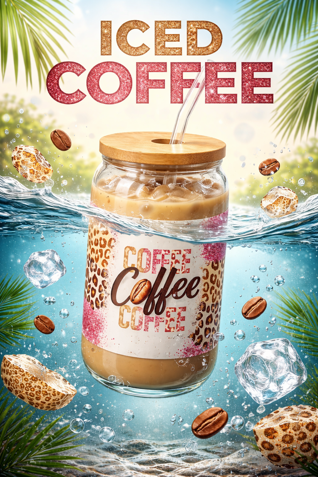 16oz Glass Coffee Can Cup with Bamboo Lid and Glass Straw, Iced Coffee Beverage Container