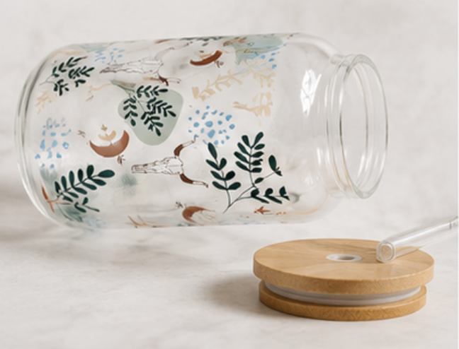 🤠 Boho Longhorn Glass Cup – 16oz Western Aesthetic Iced edi